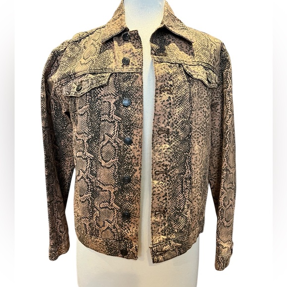 Free People snake skin pattern notch collar jean jacket - Picture 1 of 9